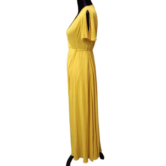 Lulu’s Much Obliged Golden Yellow Wrap Maxi Dress Adjustable Waist Tie XS - Picture 4 of 9